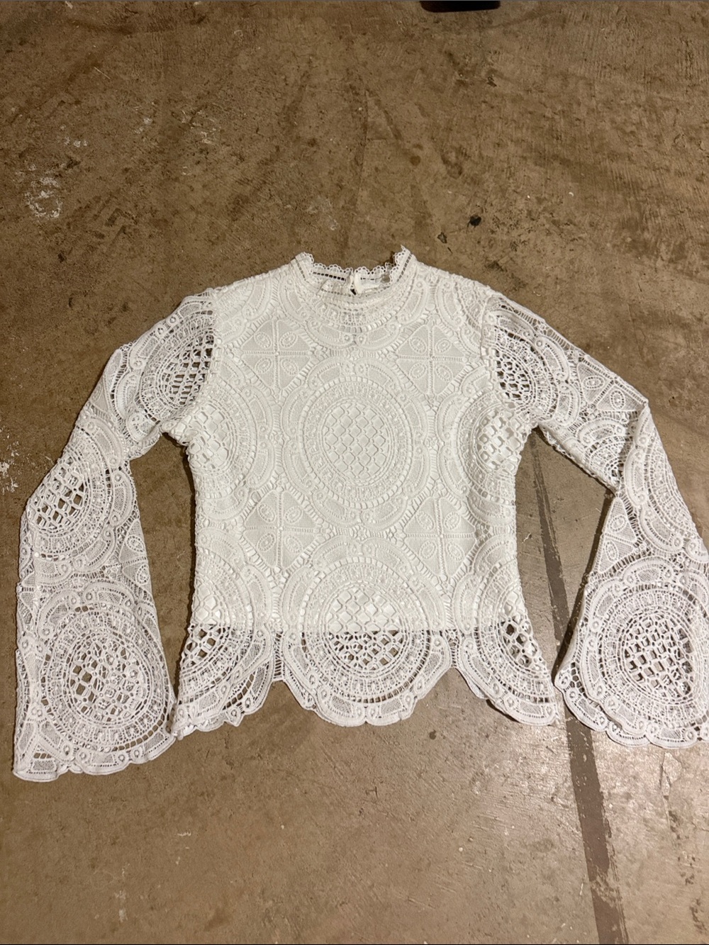 Ultra Pink White Lace Long-Sleeve Crochet Top